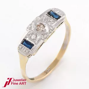 Damenring 18K/750 Gelbgold/Weißgold - 2 Saphire + 3 Diamanten - 1,7 g - Gr. 53 - Bild 1 von 5