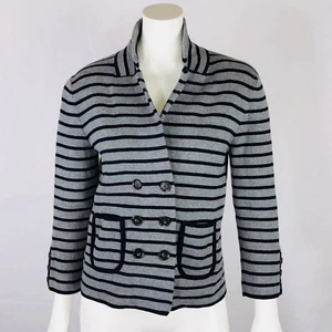 LOFT Women's Blazer Size S Gray Black Knit Striped Double Breasted Pockets - Photo 1/8