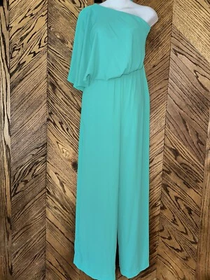 Mono pantalón BCBG Maxazria verde turquesa de un hombro de una pieza COMO ESTÁ - 2 Foto 1 de 4