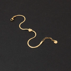 Edelstahl Armband Goldfarbe Herz Anhänger Armkette Armschmuck Damen Neu - Bild 1 von 4