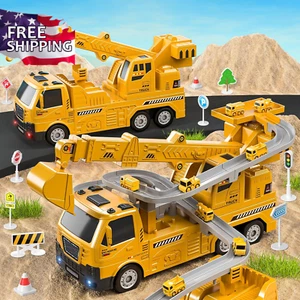 Crane Excavator Toys with Cars Race Track Play Set for Boys Age 3-5, Kids Excava - Picture 1 of 12