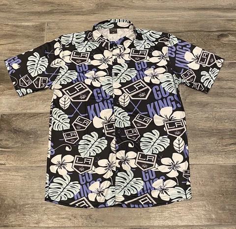 Los Angeles Kings “GO KINGS GO” Hawaiian Print Collared Shirt Size Adult Small Cover