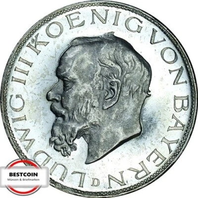 J 53  5 Mark BAYERN Ludwig 3 von 1914 D in VZ-STG aus EA  1723 - Bild 1 von 2