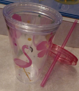 Tapa de paja alta rosa FLAMINGO copa Florida vidrio plástico piscina amigable Luau - Imagen 1 de 8