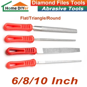6/8/10Inch Diamond Files Tools Flat/Triangle/Round For Metal Stone Glass Shaping - Picture 1 of 15