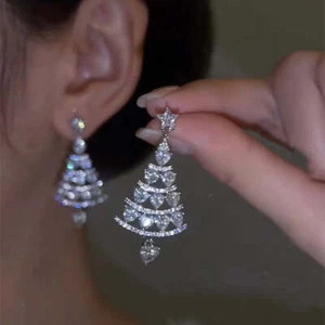 Colorful Diamond Inlaid Christmas Tree Earrings - Picture 1 of 9