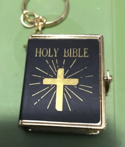 Vintage Miniature Bible Keychain Mini Book Black Gold Travel Christian Tiny New - Picture 1 of 1