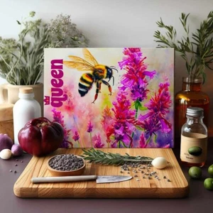 Queen Bee Purple Flowers Glass Cutting Board - Picture 1 of 1