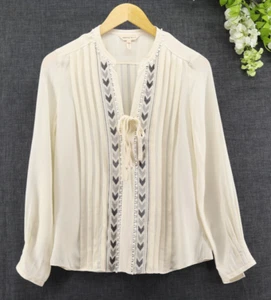 Rebecca Taylor Women's Embroidered Chevron Silk Blouse Long Sleeve Sz 6 - Picture 1 of 10