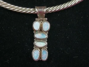 Sarda Artisan of Bali Silver Opal Necklace 925 Sterling Oval Slide Pendant Rope - Picture 1 of 12