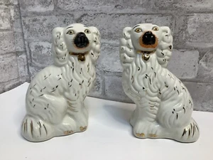 Staffordshire Cavalier Walley Dogs King Charles Spaniel Estatuas Raro Par Blanco - Imagen 1 de 9