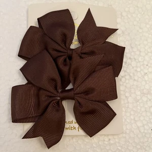 Brown Hair Bow Clips Grosgrain Ribbon Baby Toddler Girl Hair Barrette Set - Picture 1 of 2