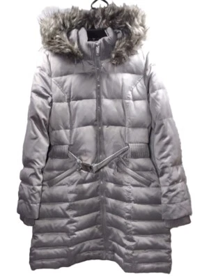 Chaqueta parka acolchada de invierno Dkny con capucha y cinturón de piel sintética ~ talla mediana Foto 1 de 4