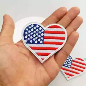 Heart-Shaped American Flag Embroidered Iron-On Applique Patches 2 6/8 x 2 6/8 in - Picture 1 of 6
