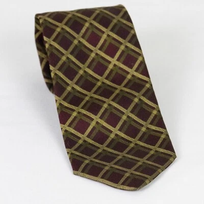 NUEVO Paul Stuart x Michael Drake's Borgoña con Corbata a Cuadros Oro Oliva 3,75 x 57 Foto 1 de 4