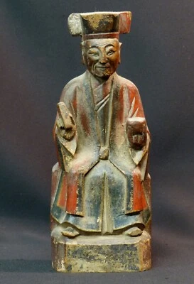 D1 art chine Qing 19è statue sculpture moine bois polychrome 23c guanyin bouddha - Photo 1/4