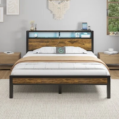 Full/Queen/King Size Metal Bed Frame Platform with 2-Tier Storage and LED lights - Image 1 of 4