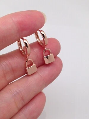Pendientes de aro Huggie con candado colgante de plata de ley 925 para hombre y mujer 22 mm/0,87" Foto 1 de 4