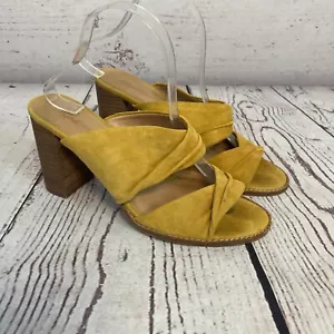Madewell Mule Womens 9 Mustard Yellow Suede Twist Strap Slide Sandals Block Heel - Picture 1 of 9