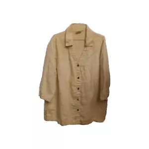 Heiße Baumwolle Damen 100 % Leinen Knopfleiste Bluse 3/4 Ärmel Gr. 1X hellgelb - Bild 1 von 8