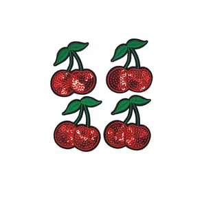 Cherry Sequins Embroidered Patches Fruit Iron On/Sew On/Appliques  (2/pack) - Picture 1 of 4