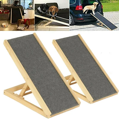 Folding Wooden Dog Ramp Pet Puppy Ramp Adjustable Height Non-Slip Carpet Stair - Image 1 of 4