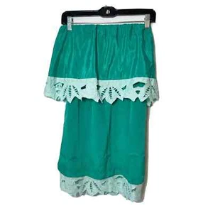 Judith March Strapless Mini Dress Womens S Green Sleeveless Ruffle Floral Lace - Picture 1 of 9