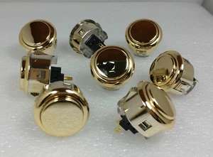 Japan Sanwa Metallic Gold Button x 8 pieces OBSJ-30-AU Video Arcade Parts - Picture 1 of 9