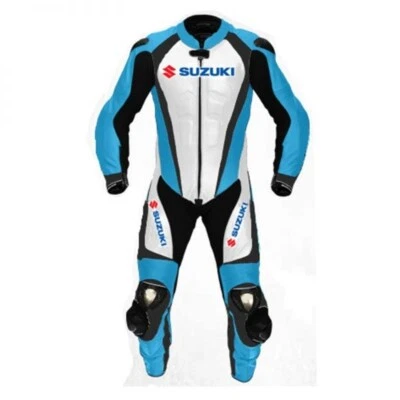 Traje de motociclista de cuero de vaca Suzuki traje de carreras de motocicletas de una pieza Foto 1 de 3