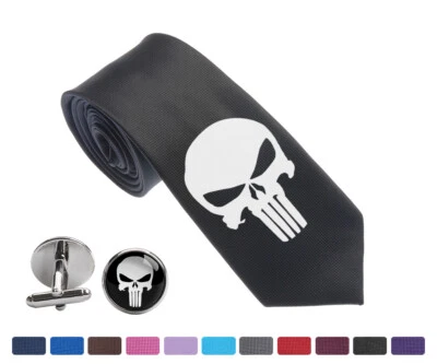 The Punisher Skull Ghost Men Novelty Slim Groom 2.5" Party Tie Necktie Cufflink - Image 1 of 3