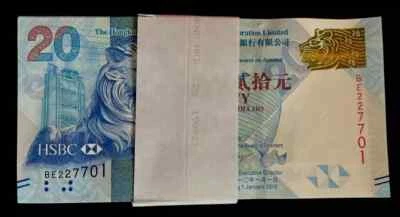 Hong Kong 20 DOLLARS P-212 2010 x 100 Pc Lot BUNDLE UNC Chinese Rabbit PACK NOTE - Image 1 of 4