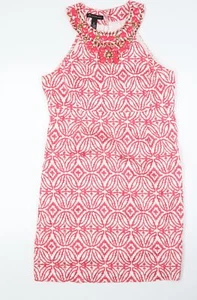 I.N.C Womens Pink Cotton Pencil Dress Size 12 Round Neck Button - Beaded Neck - Picture 1 of 10