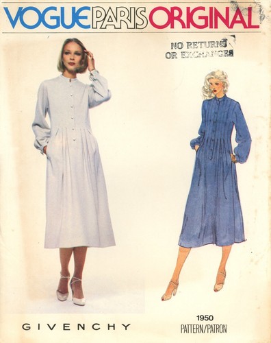 Abito pullover Vogue 1950 GIVENCHY con tucks davanti colletto in piedi tasche taglia 16 UC