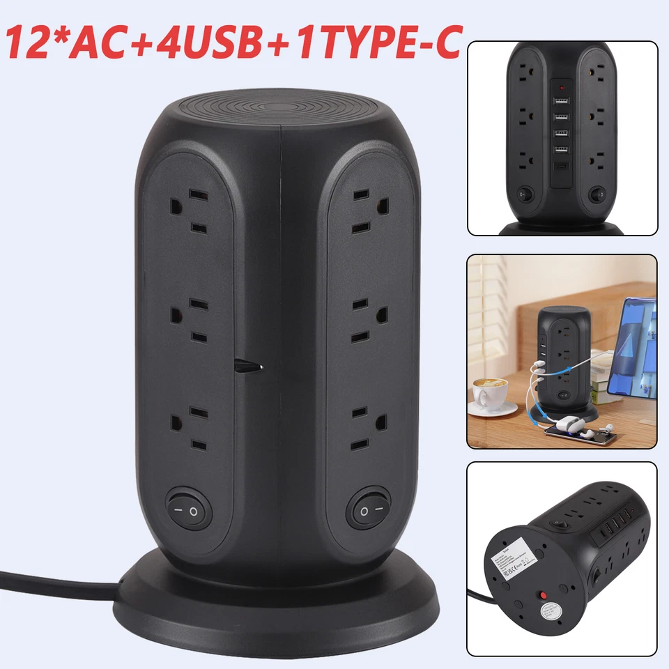 Power Strip Multi Socket 12 AC Outlets & 4 USB Ports 1 Type C Wall Socket Outlet - Image 1 of 4