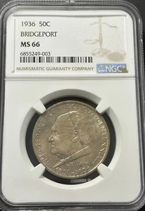 1936 Bridgeport NGC MS66 Commemorative Silver Half Dollar - Great Golden Toning - Picture 1 of 5