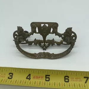 Antique Cast & Cut Brass Drawer Pull - 3” Double Ornate Brass Restoration Ae - Picture 1 of 7