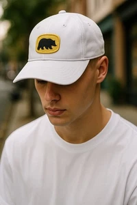 Gorra de golf Jack Nicklaus con logotipo de oso dorado correa blanca trasera hecha por Taylor OSFM - Imagen 1 de 10
