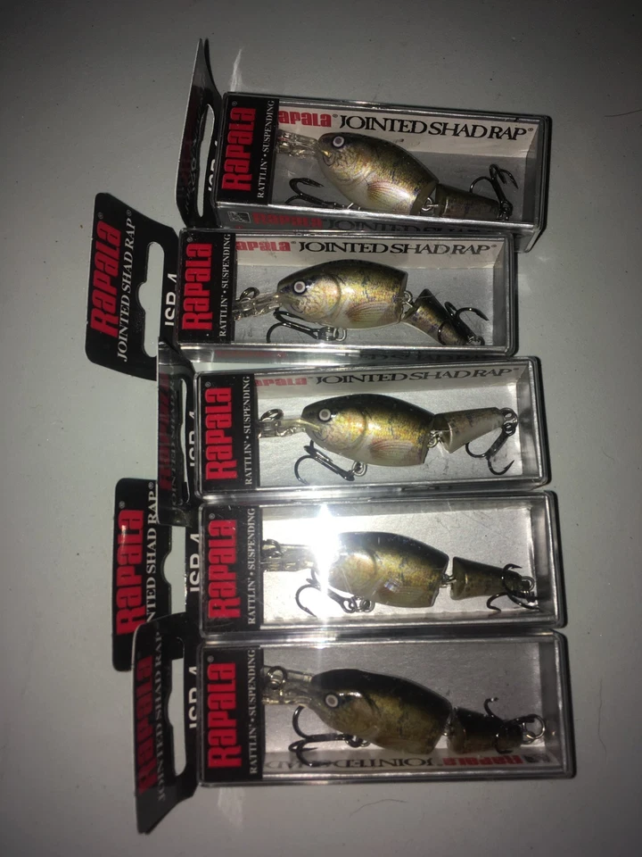 RAPALA JOINTED SHAD RAP 04's----5-WALLEYE COLORED FISHING LUREs - Image 1 of 1