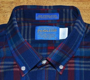 Sir Pendleton L blau kariert 100% Kammgarn Wolle Flanell Freizeithemd g6j3 - Bild 1 von 5