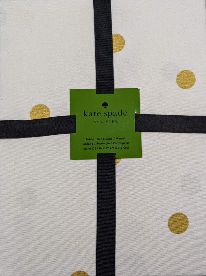 New! Kate Spade Tablecloth - Elegant Holiday Gold Dots on Ivory 60" X 84" - Image 1 of 3