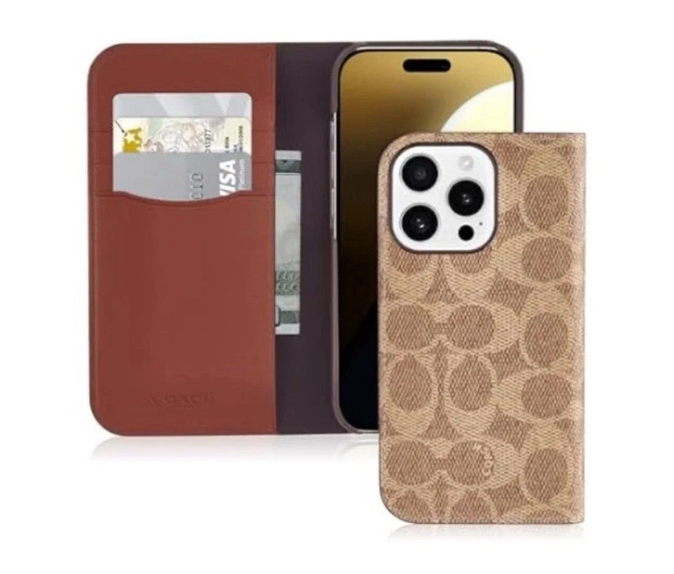 Coach Signature Canvas Wallet Folio Case for iPhone 16 Pro - Designer Phone Case - Image 1 of 4