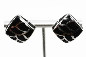 $395 .925 Sterling Silver With Black Enamel Square Huggie Hoop Earrings - Picture 1 of 8