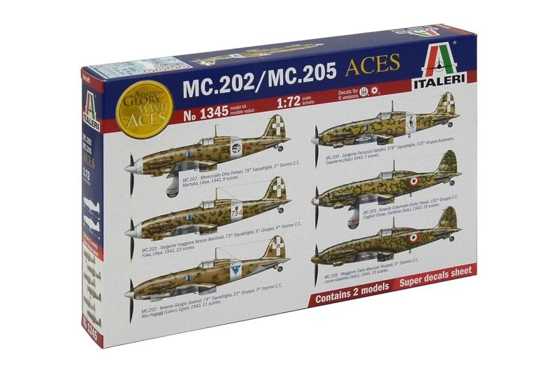 ✅ITALERI 1345 - Scala 1 : 72 MC.202/MC.205 Italian ACES Aerei da caccia - Immagine 1 di 4