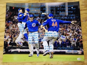 Pat Hughes Chicago Cubs Signed 2016 World Series LAST OUT INSCRIPTION 16X20 JSA! - Picture 1 of 1