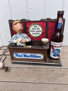 Vintage 60er Jahre beleuchtetes Gusseisen Pabst blaues Band Bier Barkeeper Display Schild - Bild 1 von 20