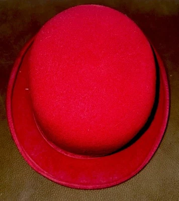 Vintage Red Bowler Derby Hat – Felt Wool Satin Hat - Image 1 of 4