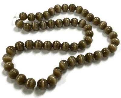 50 café de fibra óptica ojo de gato de 8 mm. Cuentas redondas lisas 2567 Foto 1 de 4