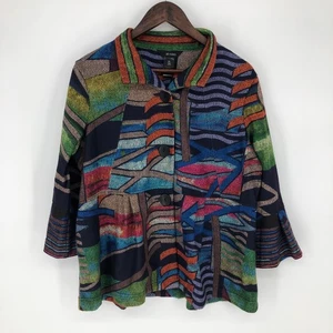 Ali Miles PXL Abstract Soft Button Front Cardigan Sweater Jacket Multicolor Art - Picture 1 of 16
