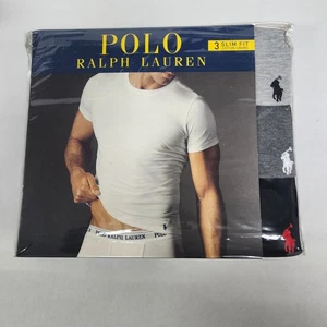 Paquete de 3 camisetas Polo Ralph Lauren cuello redondo calce ajustado 2 grises 1 negras pequeñas - Imagen 1 de 2