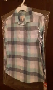 Blusa de manga larga Cat & Jack azul marino a cuadros turquesa nueva con etiquetas talla S (6/7) - Imagen 1 de 9